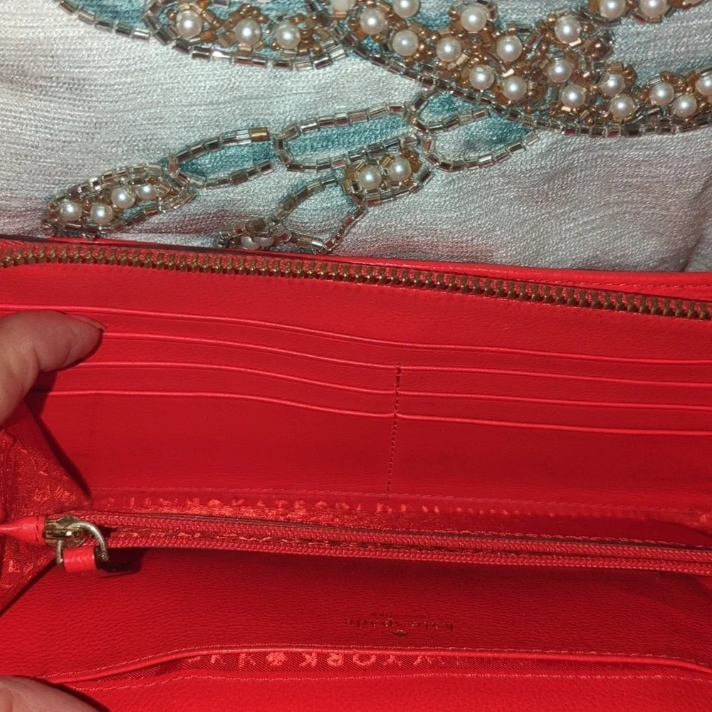 Kate Spade Red leather long wristlet wallet